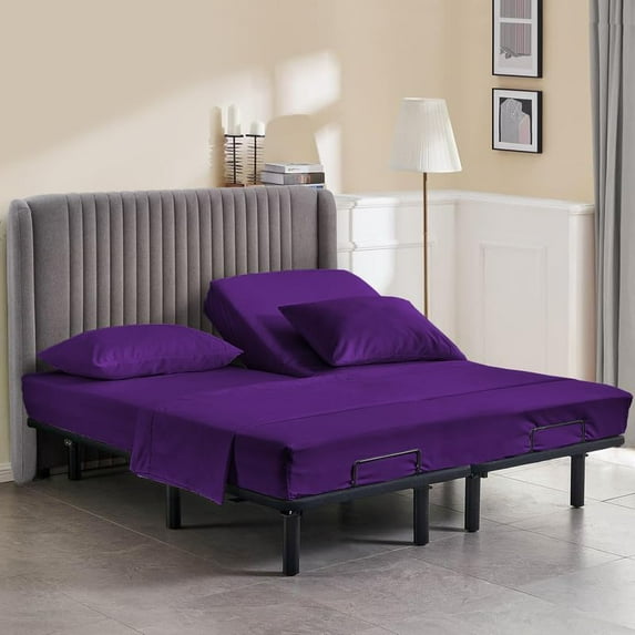 600-Thread-Count 100% Egyptian Cotton Sheet Set Split Head King (36" Split)Size Fits 6-9 Inches Deep Pocket ( Solid, Eggplant )