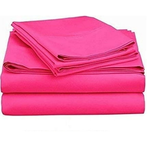 1000 Thread Count 100% Egyptian Cotton Sleeper Sofa Bed Sheet Set Solid Olympic Queen Size (66"x 80"x 7" ) with 4 -PCS Fitted Straps Color Hot Pink