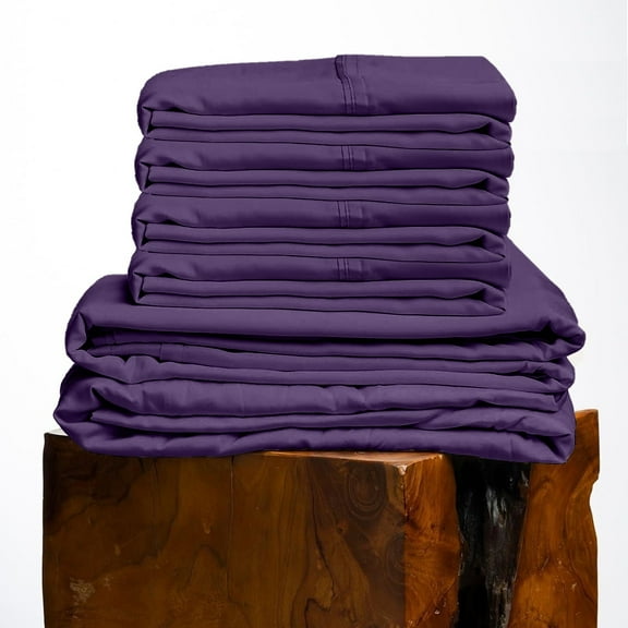 1000 Thread Count, 100% Giza Egyptian Cotton Bedding Set, 6-PC Sheets Set, 25 Inch Deep Pocket of Fitted Sheet, Soft Sateen Weave Breathable - Plum, Short King