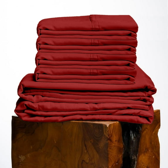 1000 Thread Count, 100% Giza Egyptian Cotton Bedding Set, 6-PC Sheets Set, 28 Inch Deep Pocket of Fitted Sheet, Soft Sateen Weave Breathable - Burgundy, Twin
