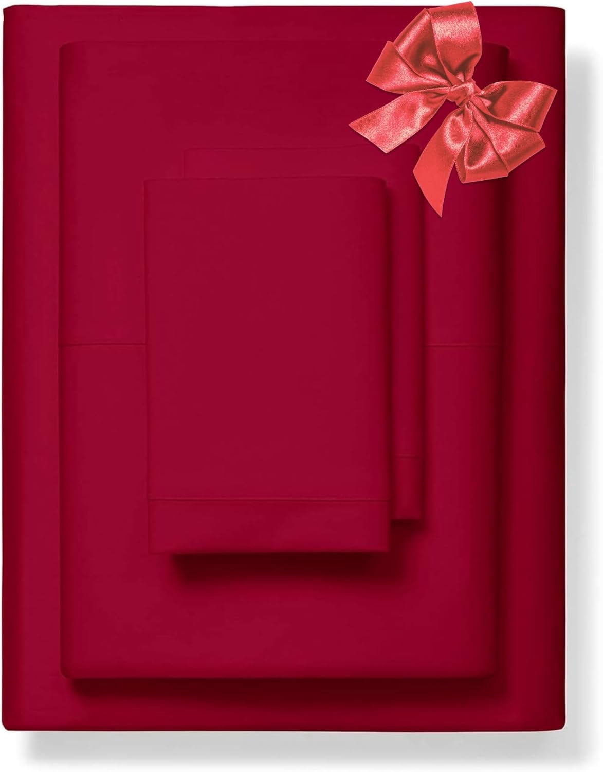 1000-Thread-Count 100% Pure Cotton Bed Sheets -3 Pc Twin Size Red Sheet Set, Single Ply Long Staple Combed Cotton Yarns, Best Luxury Sateen Weave, Fits Mattress Upto 17'' Deep Pocket