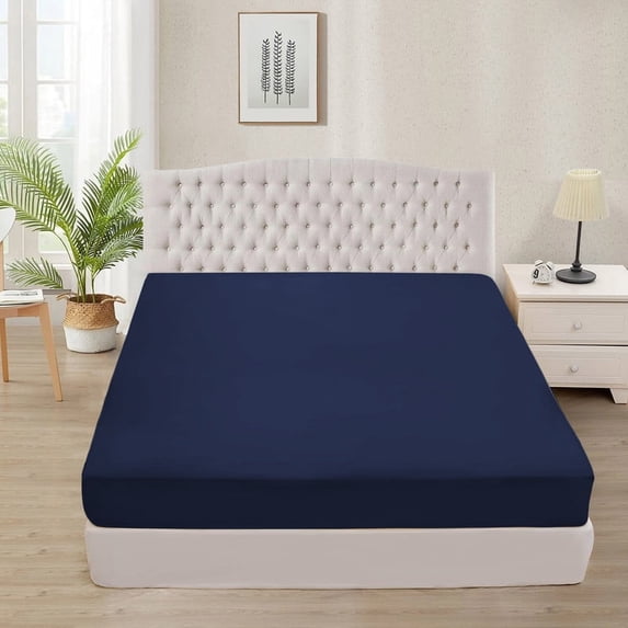 1000 Thread Count 3 Piece (1- Fitted Sheet + 2- Pillow cover) Quality 27 Inch Deep Pocket 100% Egyptian Cotton Color Navy Blue Solid Size Queen
