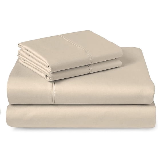 1000 Thread Count 4 Pcs Bed Sheets Set Solid Egyptian Cotton Full Size 15 Inches Deep Pocket Beige Solid Cotton Sheets