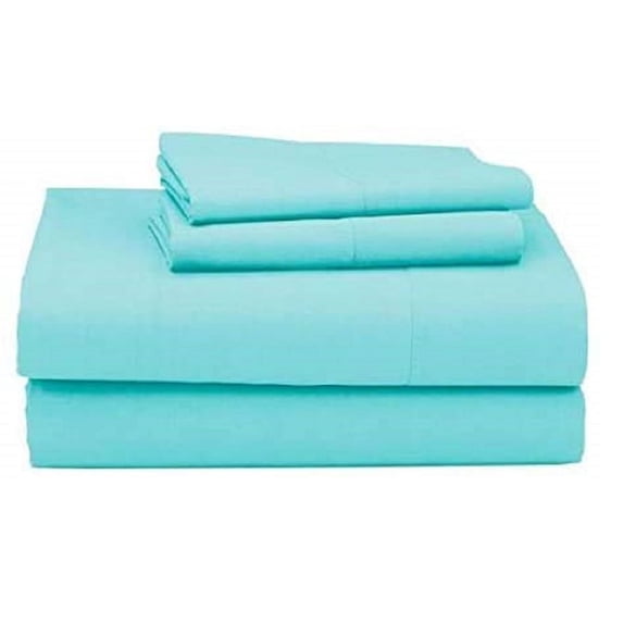 1000 Thread Count 4 Pcs Bed Sheets Set Solid Egyptian Cotton Twin Size 15 Inches Deep Pocket Aqua Blue Solid Cotton Sheets