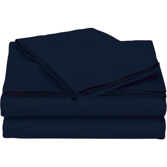 1000 Thread Count 4 Pcs Bed Sheets Set Solid Egyptian Cotton Twin Size 15 Inches Deep Pocket Navy Blue Solid Cotton Sheets