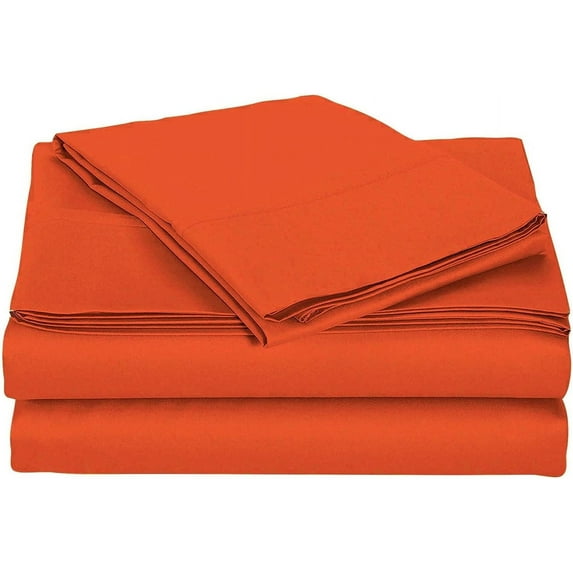 1000 Thread Count 4 Pcs Bed Sheets Set Solid Egyptian Cotton Twin XL Size 15 Inches Deep Pocket Orange Solid Cotton Sheets