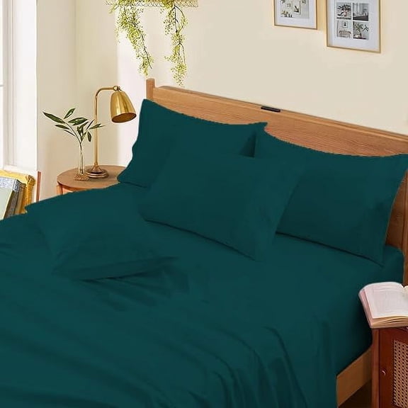 1000 Thread Count 4-Piece 100% Egyptian Cotton Bed Sheets Luxury Hotel Sheets Fits Mattress Upto 21" Deep Pocket, King Size - Teal Solid