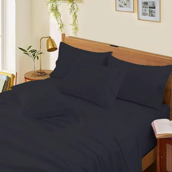 1000 Thread Count 4-Piece 100% Egyptian Cotton Bed Sheets Luxury Hotel Sheets Fits Mattress Upto 21" Deep Pocket, Queen XL Size - Black Solid