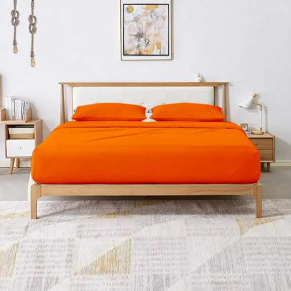 1000 Thread Count 4 Piece Quality Sheet Set 15 Inch Deep Pocket 100% Egyptian Cotton Color Orange Solid Size King