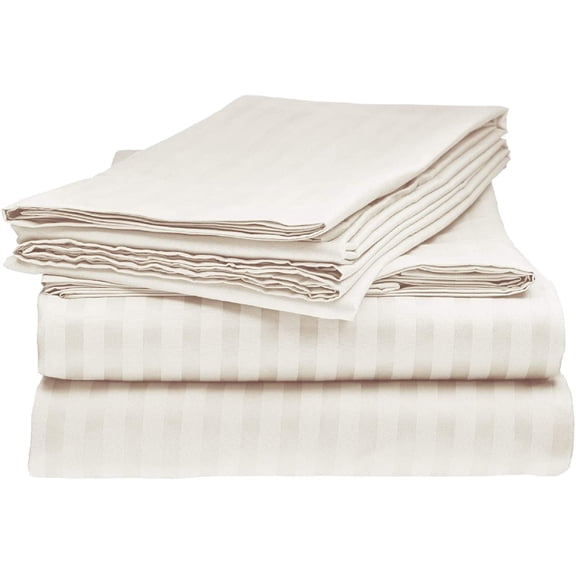 1000 Thread Count 4 Piece Quality Sheet Set 30 Inch Deep Pocket 100% Egyptian Cotton Color Ivory Stripe Size California King