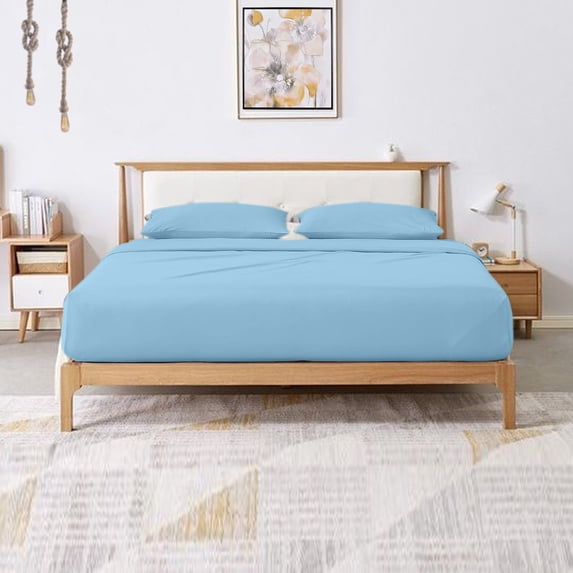 1000 Thread Count 4 Piece Quality Sheet Set 30 Inch Deep Pocket 100% Egyptian Cotton Color Light Blue Solid Size Full