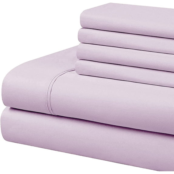 1000-Thread-Count 6 Piece Sheet Set - 100% Pure Egyptian Cotton Sheets 16" Inch Deep Pocket - Soft & Smooth Quality Bedsheets (Lavender Solid) Full Size.