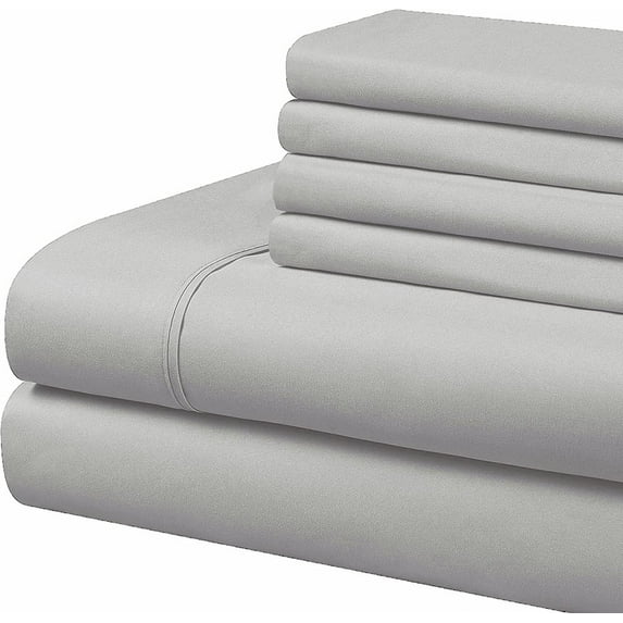 1000-Thread-Count 6 Piece Sheet Set - 100% Pure Egyptian Cotton Sheets 16" Inch Deep Pocket - Soft & Smooth Quality Bedsheets (Light Grey Solid) Olympic Queen Size.