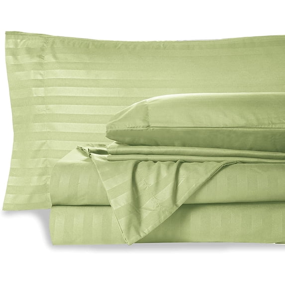1000-Thread-Count 6 Piece Sheet Set - 100% Pure Egyptian Cotton Sheets 16" Inch Deep Pocket - Soft & Smooth Quality Bedsheets (Sage Stripe) Full-XXL Size.