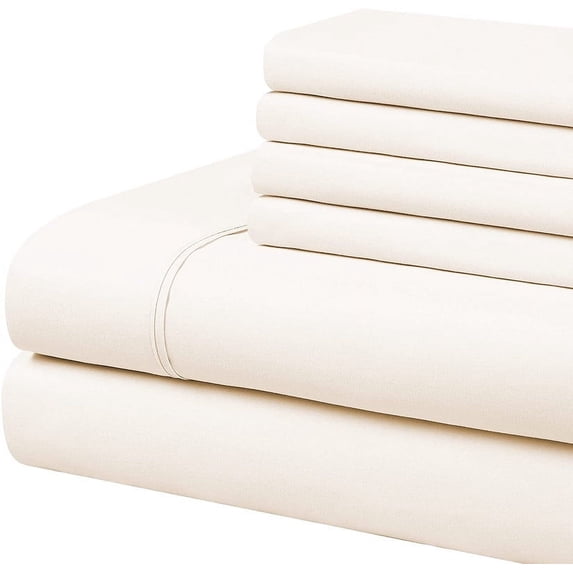 1000-Thread-Count 6 Piece Sheet Set - 100% Pure Egyptian Cotton Sheets 22" Inch Deep Pocket - Soft & Smooth Quality Bedsheets (Ivory Solid) King Size.