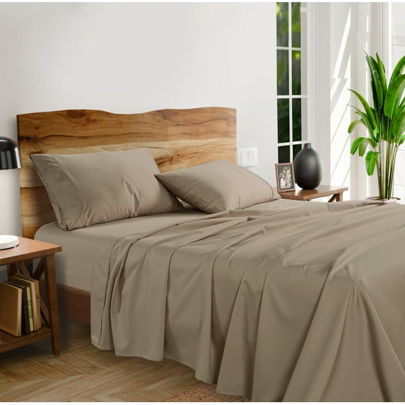 1000 Thread Count Bed Sheet Set, Sateen Weave Luxury Deep Pocket Sheet Set, Premium Hotel Quality Sheet Set, Egyptian Cotton Blend King Sheet Set - Taupe
