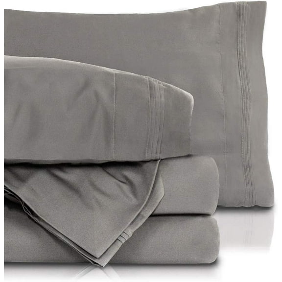1000 Thread Count Bed Sheet Sets - Luxurious 100% Cotton Deep Pocket Sheets - Bedding Set Includes One Flat Sheet, One Fitted Sheet & Two Pillowcases - Queen Size, Grey