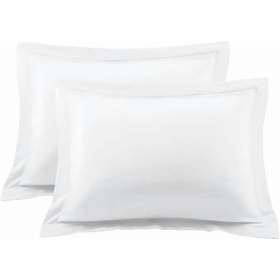 1000 Thread Count Egyptian Cotton 2-Piece Pillow Sham Set with Flanged Border, King Size (20" x 40") White Solid