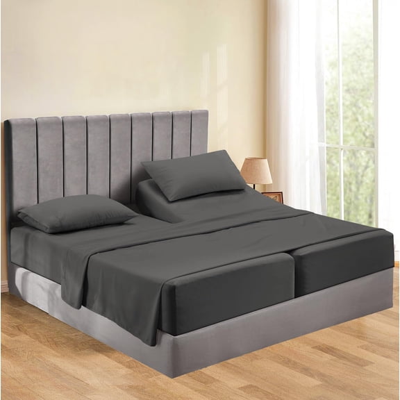 1000-Thread Count Egyptian Cotton 5-Piece Split Queen Sheet Set, 25-30" Inch Deep Pocket, Split Queen Size, Elephant Grey Solid