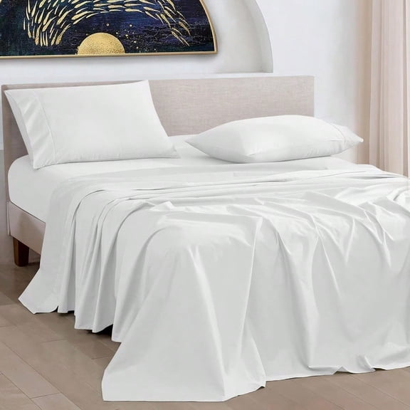 1000 Thread Count Egyptian Cotton Sheets King Size Long Staple Soft Breathable 4 Pc Bed Sheet Sets Luxury Hotel Sateen Sheets Fits 16 Deep Pocket - White