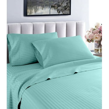 1000 Thread Count Fresh Home Collection 100% Egyptian Cotton Deep Pocket Dobby Striped Sheet Set (Twin, Aqua)