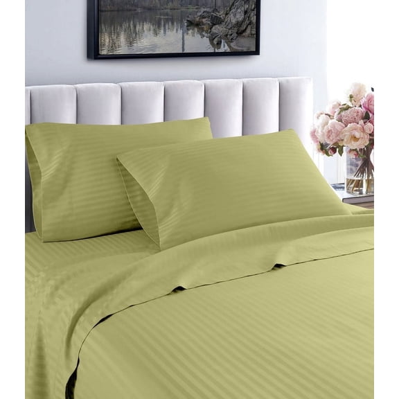1000 Thread Count Fresh Home Collection 100% Egyptian Cotton Deep Pocket Dobby Striped Sheet Set (Twin, Sage)