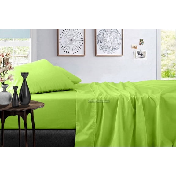 1000 Thread Count - Full Size - Solid Colors { Parrot Green } 100 % Cotton Single Fitted / Bottom Sheet 1-Pieces Deep Pocket 24" Inches By KM LINEN