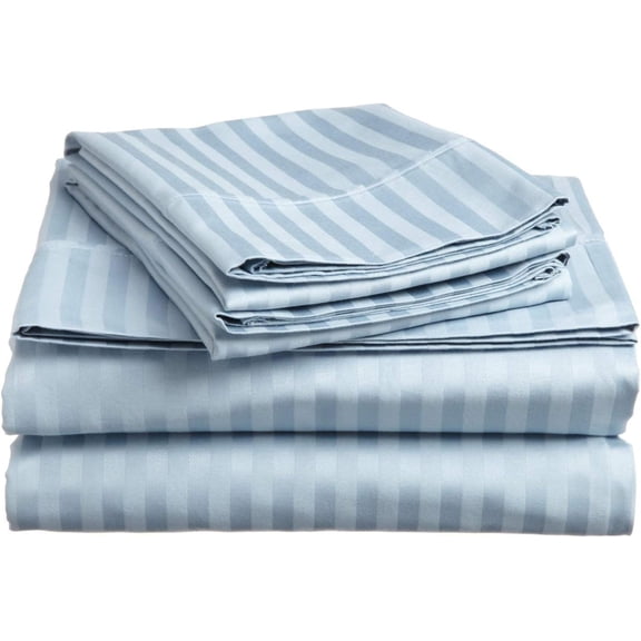 1000 Thread Count Light Weight Nice Sheet Set - - California King Size - Striped COLORS Sheet Set - 4 Pieces - { Light Blue } Exactly Pocket 21" Inches By KM LINEN