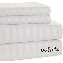 1000 Thread Count Light Weight Nice Sheet Set - - Full Size - Striped COLORS Sheet Set - 4 Pieces - { White } Exactly Pocket 21" Inches By KM LINEN