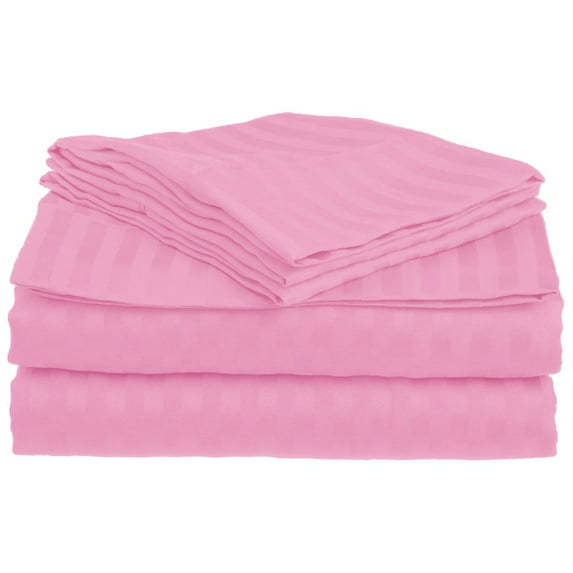 1000 Thread Count Sheet Set of 4 Pieces, 100% Egyptian Cotton Sheets with 15" Deep Pocket, Ultra-Soft Long Staple & Luxurious Hotel Quality Sheets - Pink Stripe, Full-XL Size.