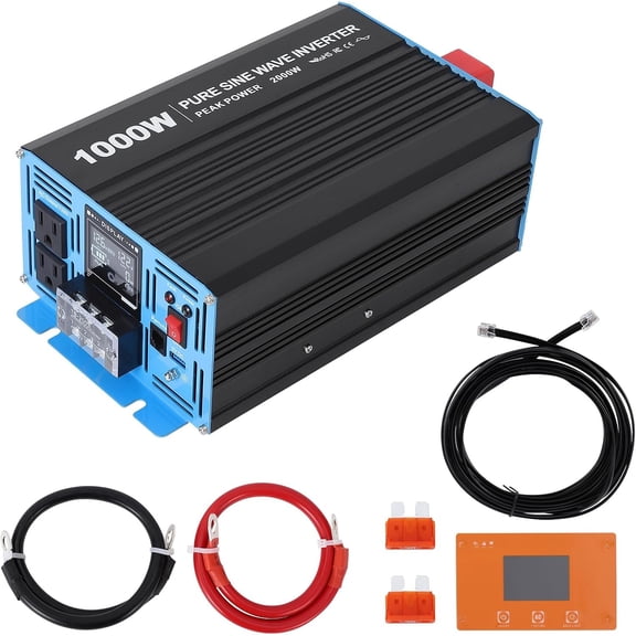 1000-Watt Pure Sine Wave Power Inverter with 2 AC Outlets and Remote Control