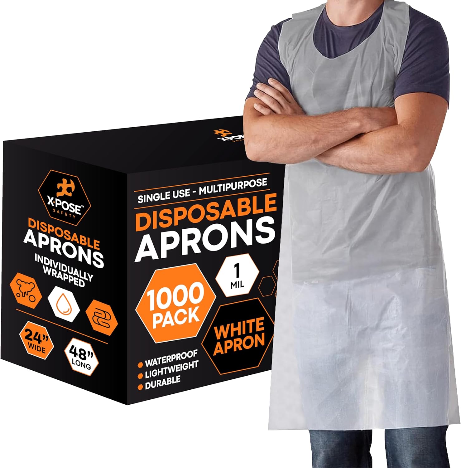 1000 White Plastic Disposable Aprons for Cooking & more Individually ...