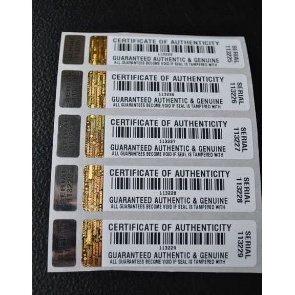 1000 X COA Certificate of Authenticity Tamper Evident Two-Part Security Stickers/Labels with Hologram and Corresponding Small Label$$Office