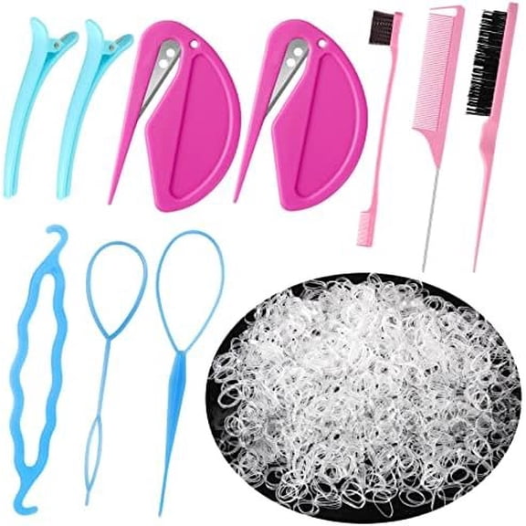 1000 count Elastic Clear Hair Bands, Rubber Band , Topsy Tail Styling Tools, Girls' Christmas Accessories Set