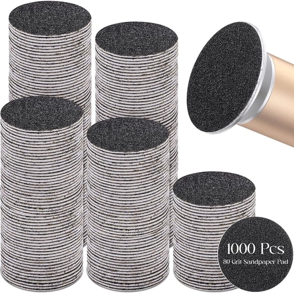 1000 count Replaceable Sandpaper Refill Discs Bulk 80 Grit  Sandpaper Pad Discs for Electric Foot File Callus Remover Black Tool Foot File Disks for Cracked Heels
