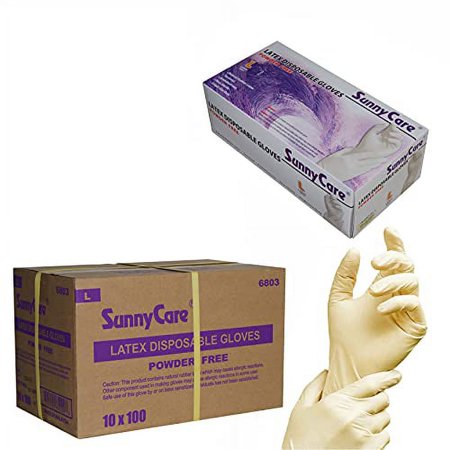 1000/cs SunnyCare 6803 Latex Disposable Gloves Powder Free -Size Large 100pcs/box ; 10 Boxex/case