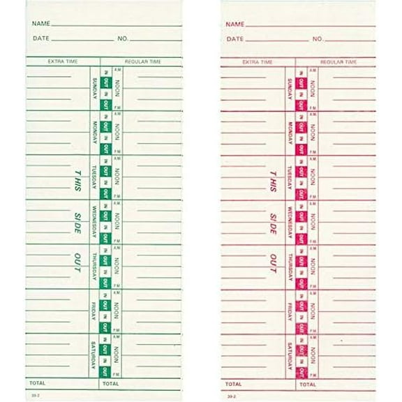 (1000 ct) Side-Feed Weekly or Bi-Weekly Sun-Sat Time Card FORM 39-2$$Office