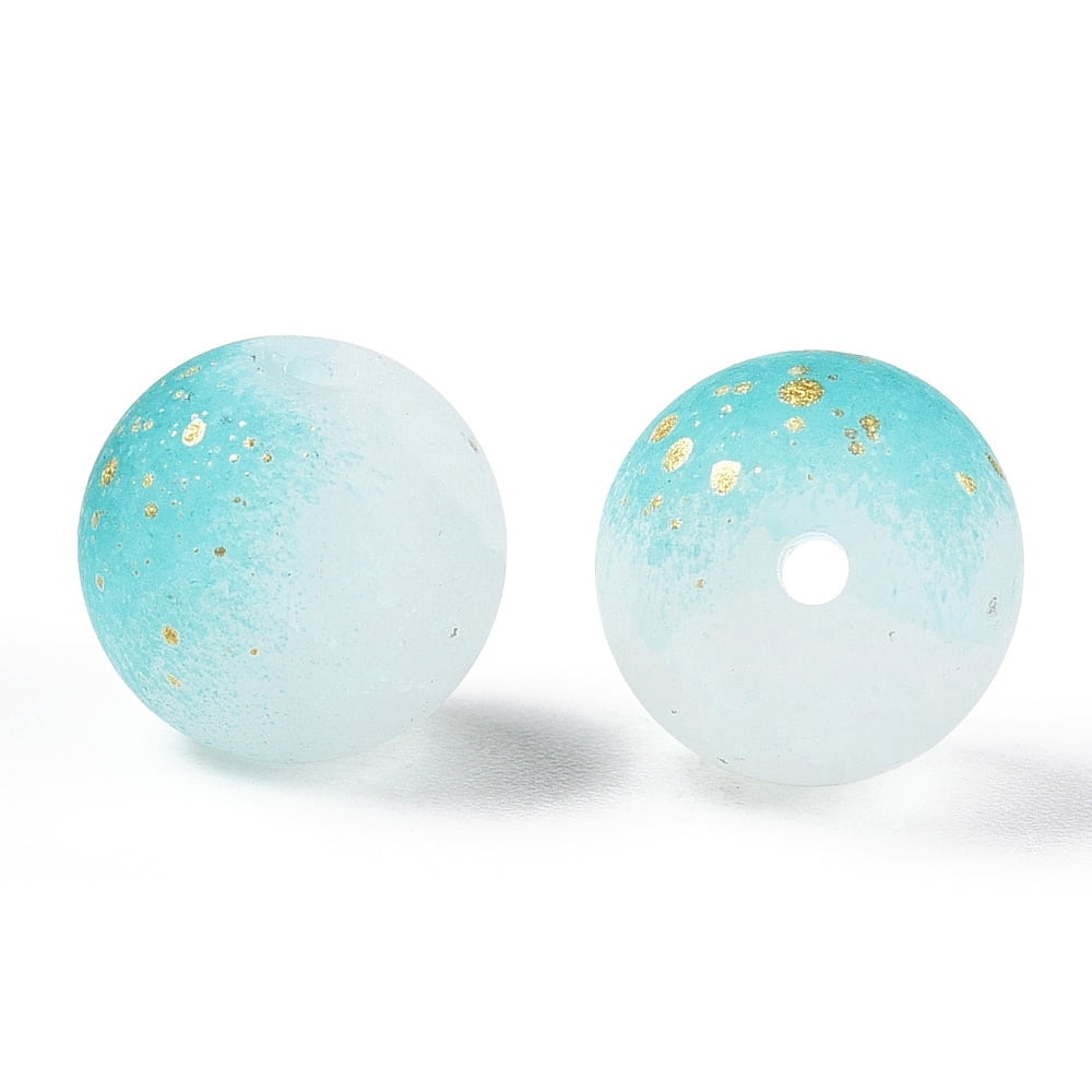 1000 g Frosted Baking Painted Crackle Glass Beads with Glitter Powder Two Tone Round Light Sea Green 10x9.5mm Hole: 1.8mm 780pcs/1000g