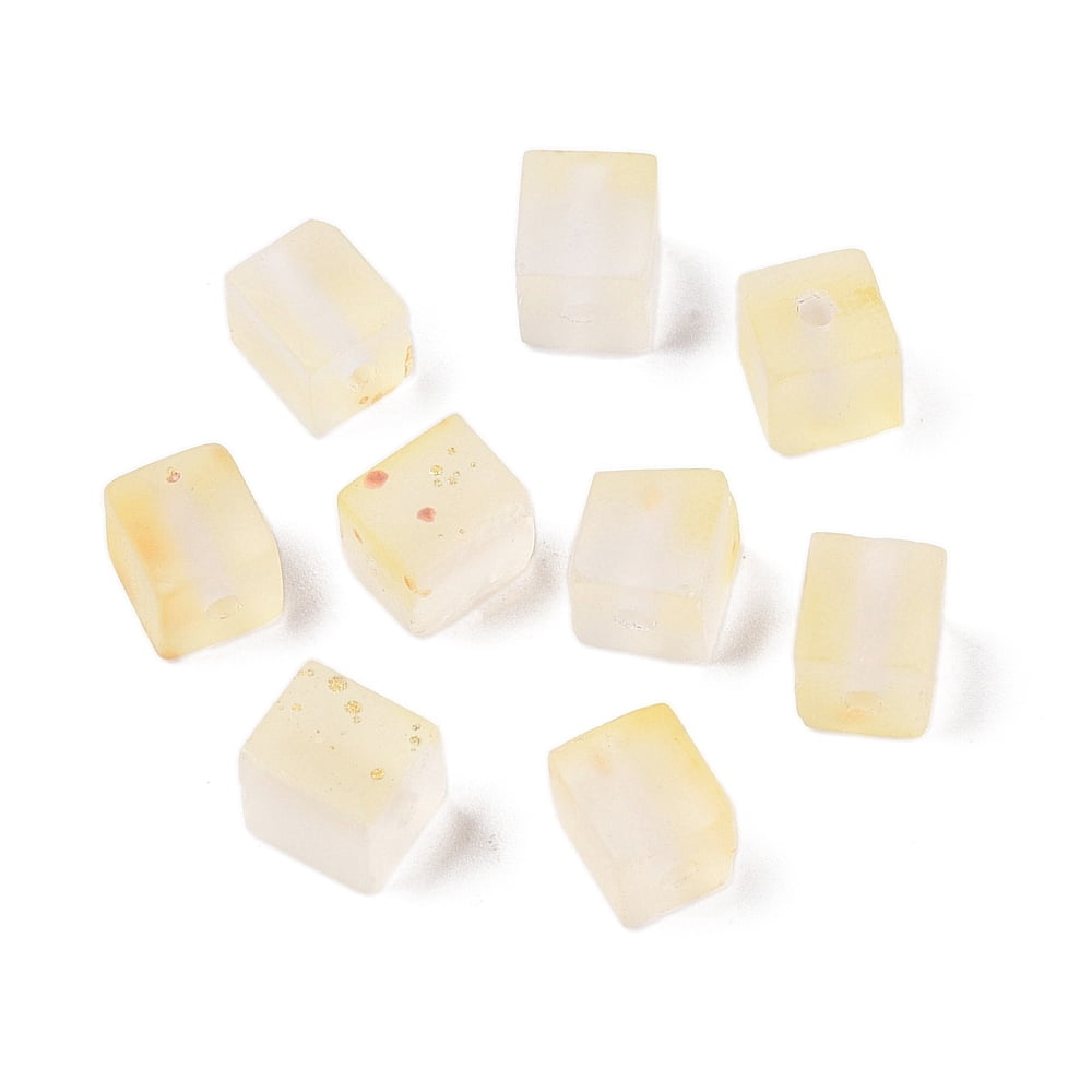 1000 g Frosted Glass Beads with Golden Glitter Powder Two Tone Cube Lemon Chiffon 7x6x6mm Hole: 1.4~1.5mm 1818pcs/1000g