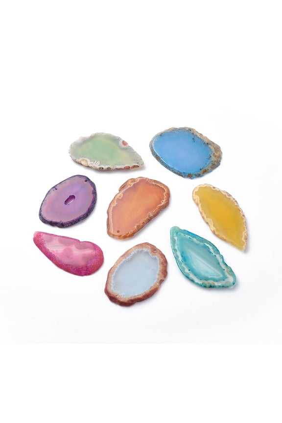 1000 g Natural Agate Slices Big Pendants Dyed Mixed color 50~110x27~60x5~10mm Hole: 2mm 20~40pcs/kg