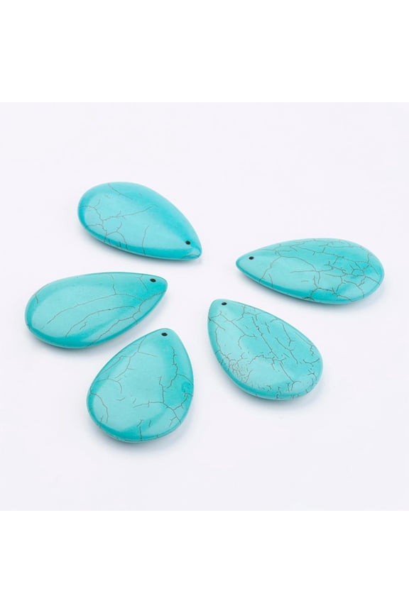 1000 g Natural Gemstone Big Pendants Howlite Dyed Teardrop Turquoise 53x34x10mm Hole: 2mm 47pcs/1000g