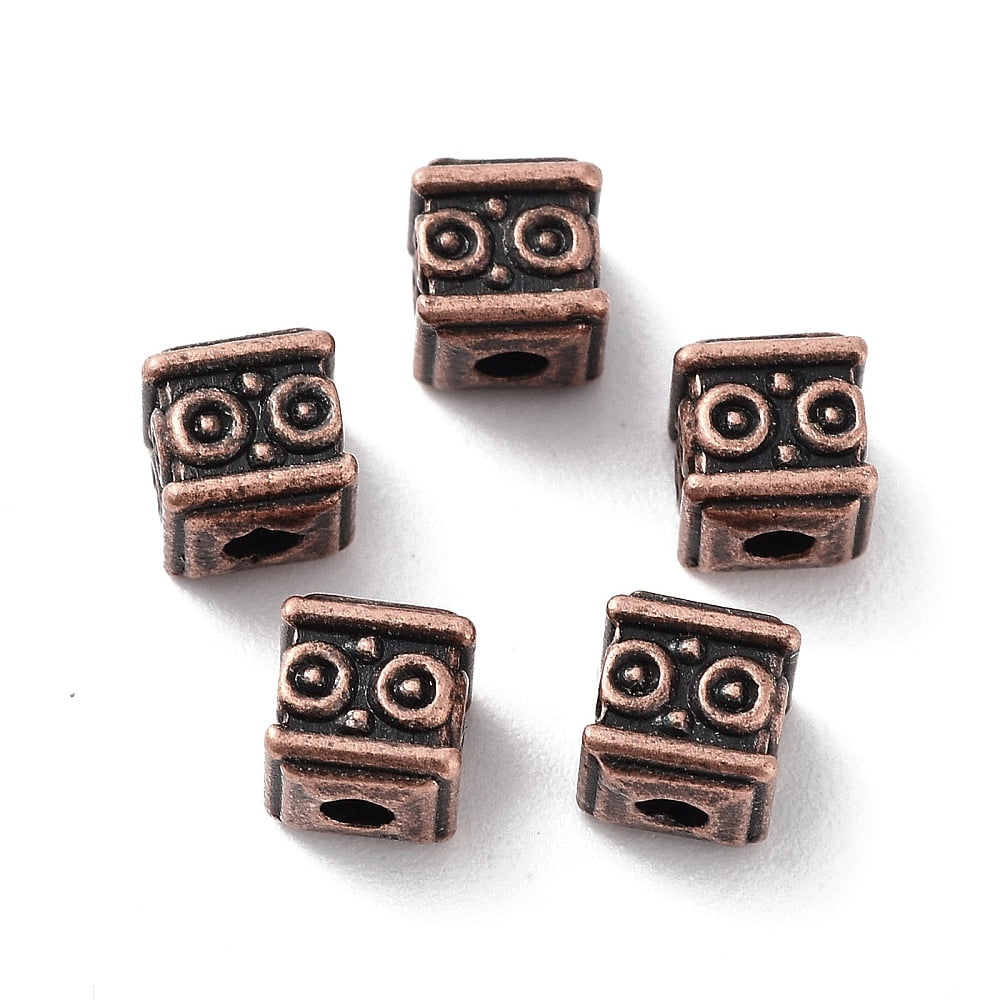 1000 g Tibetan style Alloy Beads Cadmium Free Lead Free Cube Red Copper 4.5x4.5x5mm Hole: 1.5mm 1818pcs/1000g