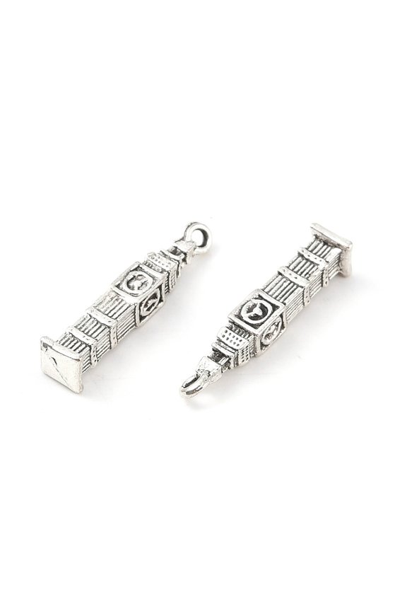 1000 g Tibetan style Alloy Pendant Big Ben Lead Free Cadmium Free Antique Silver 25.5x5x4mm Hole: 1.6mm 641pcs/1000g