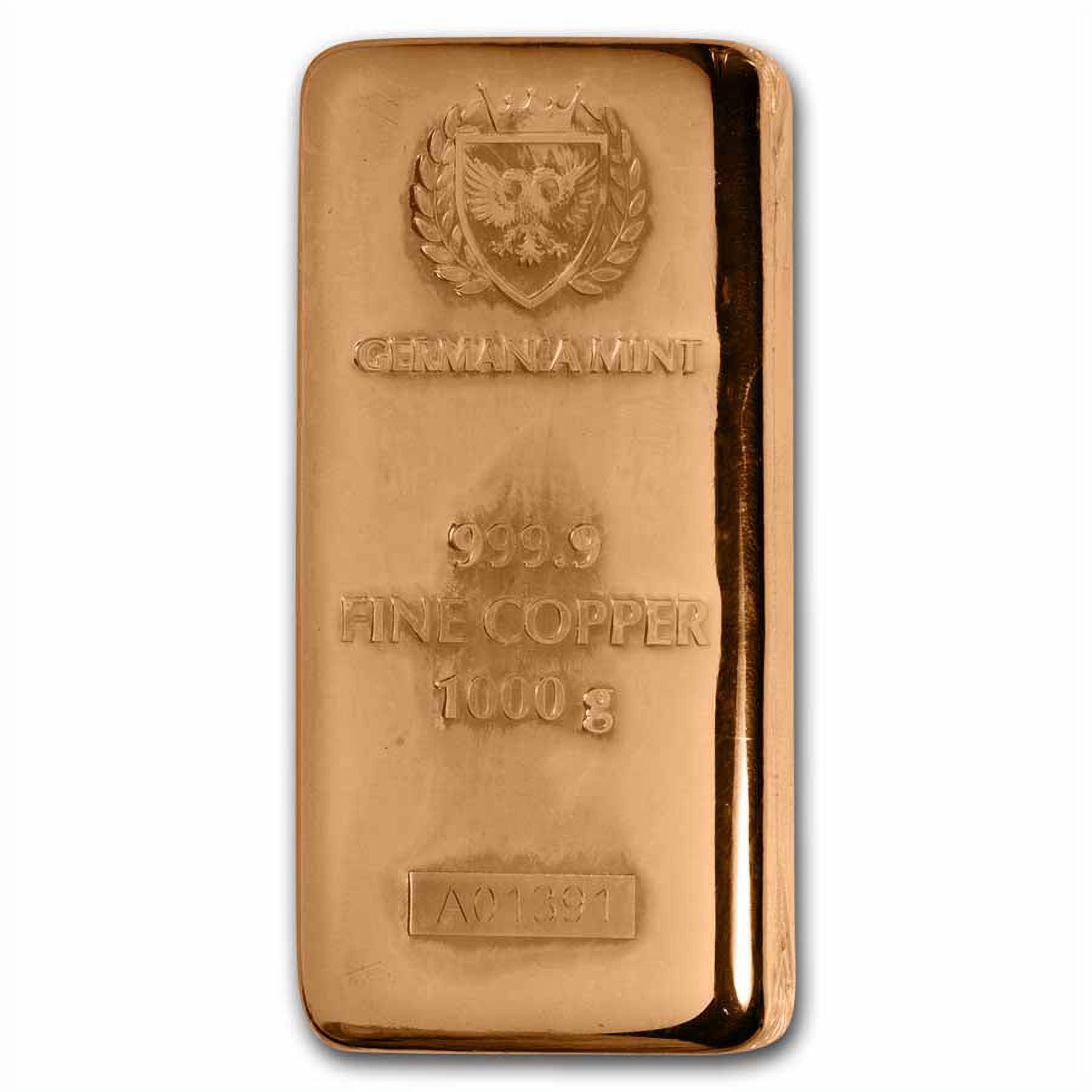 1000g .9999 Fine Germania Mint Poured Copper Bar - Perfect