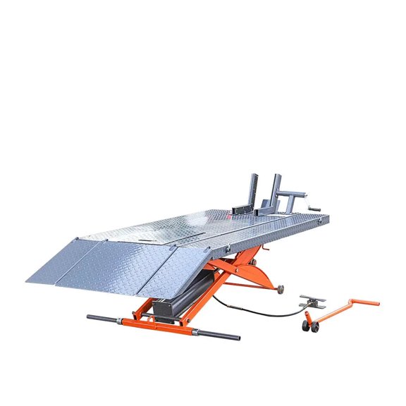 1000 lb Portable Motorcycle/ATV Scissor Lift, 44" Work Platform, 10" Side Panel Extensions, 79" Platform Length, Front Vise Kit, TMG-1000PML