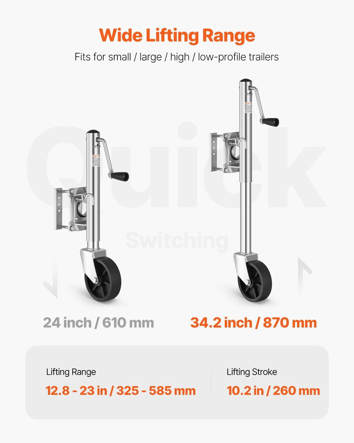 1000 lbs Capacity Heavy Duty Swivel Tongue Jack for Marine Boat Trailers