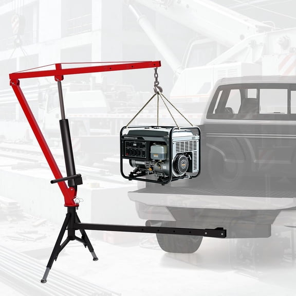 1000 lbs Receiver Hitch Mounted Hydraulic Truck Crane 360 Swivel 95 In Lift 55 In Boom 13-30 In Hitch 8T Pump 3 Capacity Modes Red