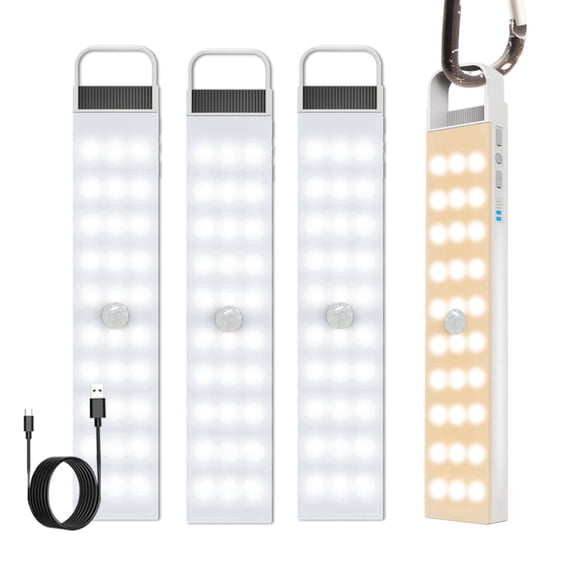 1000mAh Motion Sensor Light, 60-LED Under Cabinet Lighting, 2-Color Magnetic Rechargeable Wireless Closet Night Lights Bar (4 pack)