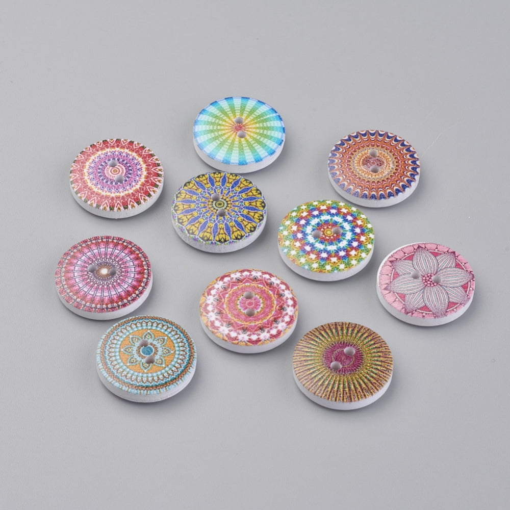 Buttons Dye 1000 pc 2-Hole Printed Wooden Buttons Dyed Flat Round with Pattern ...
