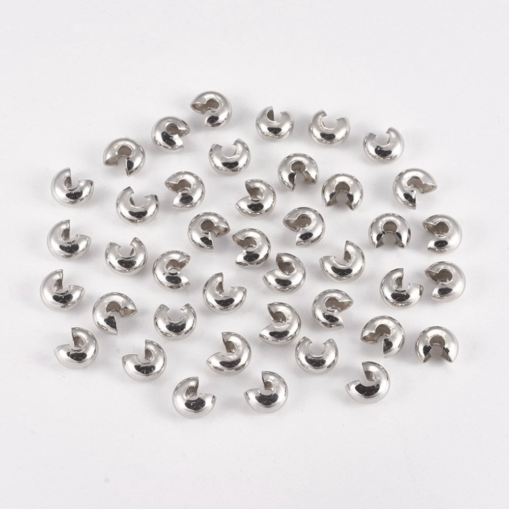 1000 pc Brass Crimp Beads Covers Round Platinum 6mm In Diameter Hole: 1mm Brass